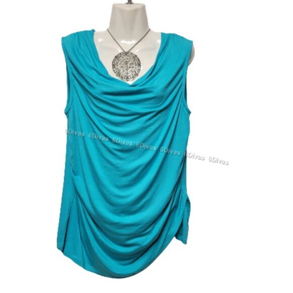 Womens Blue Sleeveless Top Blouse, Stretchy Blouse Top Cowl Neck - Size L - NEW - Picture 1 of 8